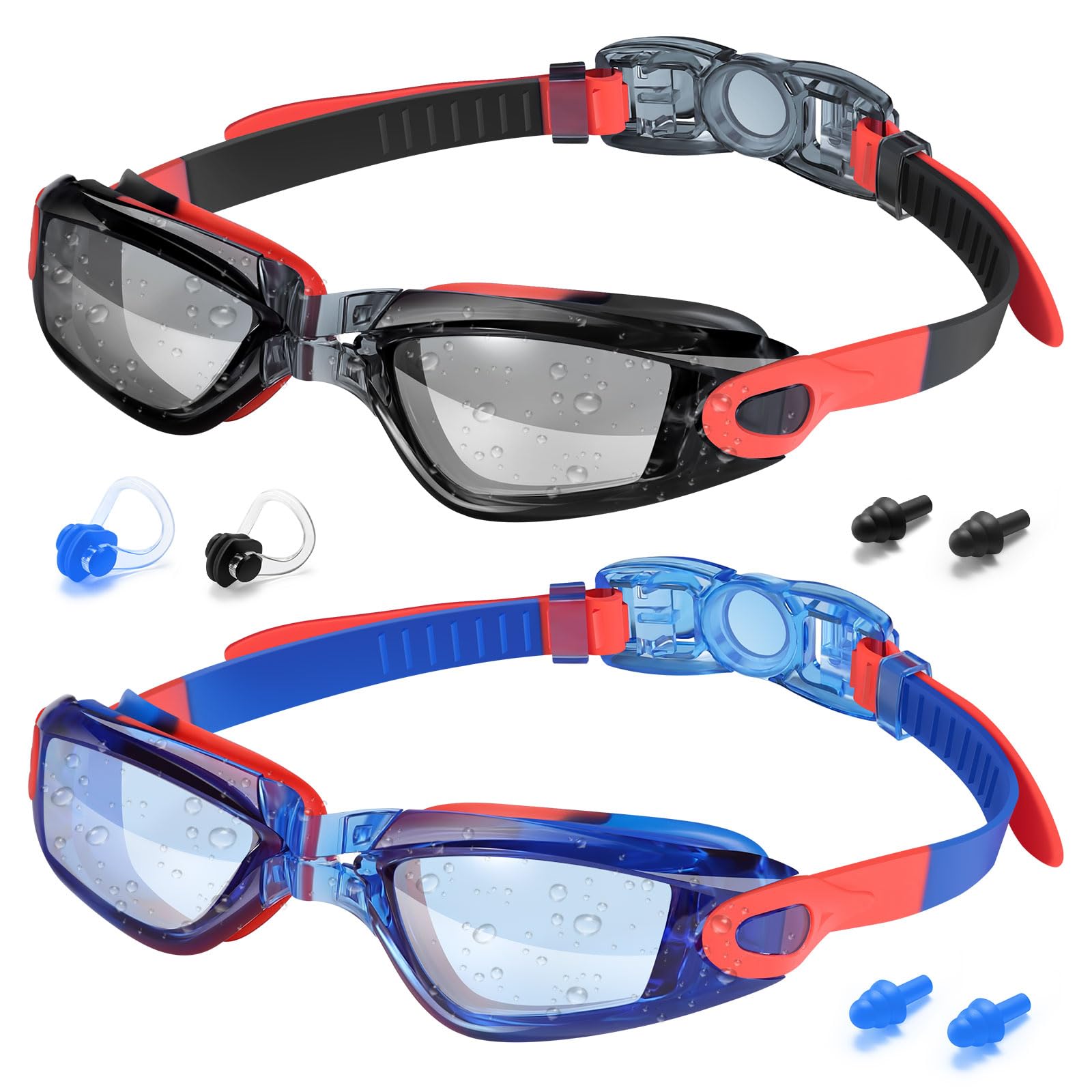 Vatefery Kids Swimming Goggles 2-Pack Swimming goggles kids 6-14,UV Protection,Anti-Fog,No Leaking kids goggles for Children Boys