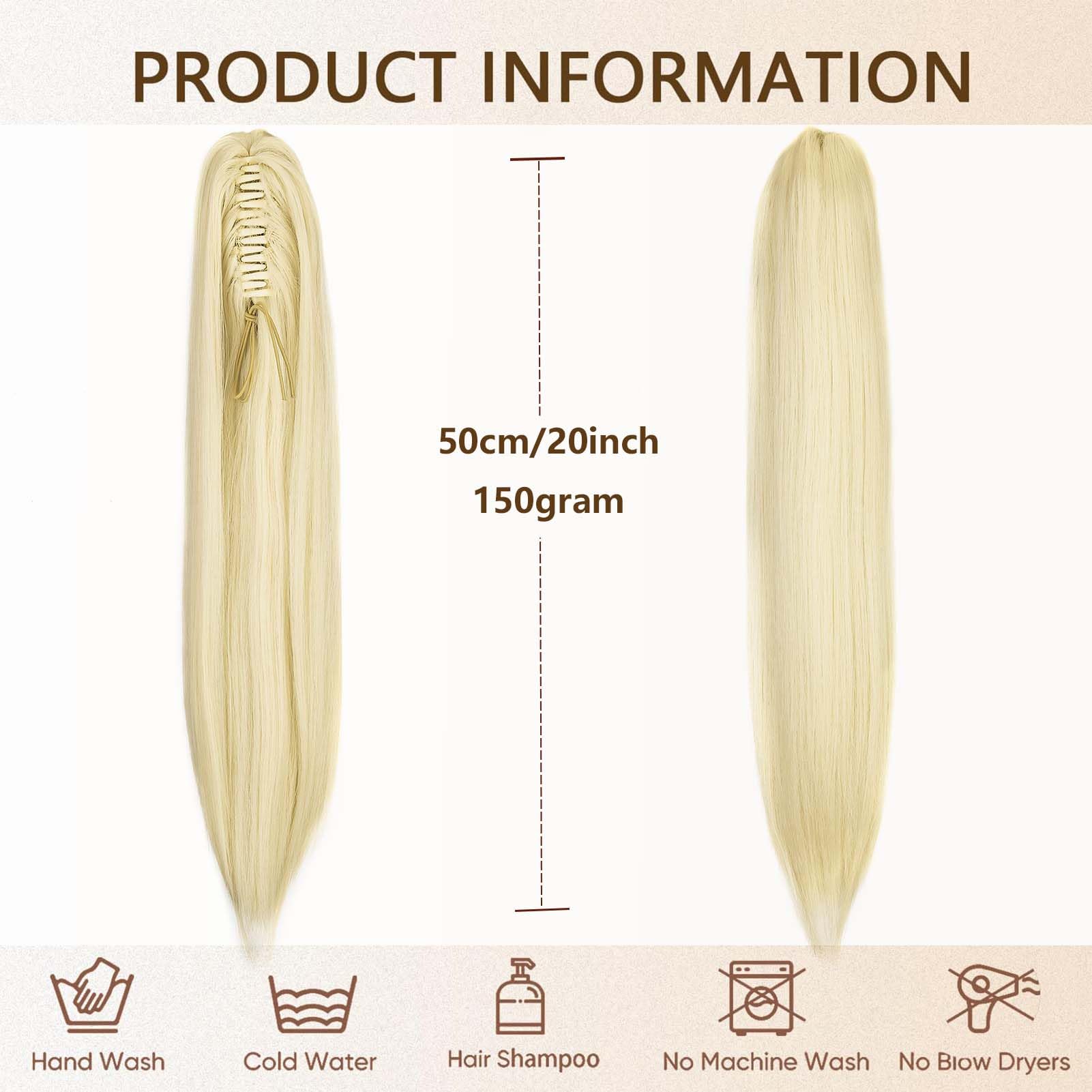 Cybelleza 20inch Ponytail Hair Extensions Straight Ponytail Claw Jaw on Long Straight Pony Tails Clip in Hair Extensions Synthetic Hair pieces for Women, Bleach Blonde - Image 4