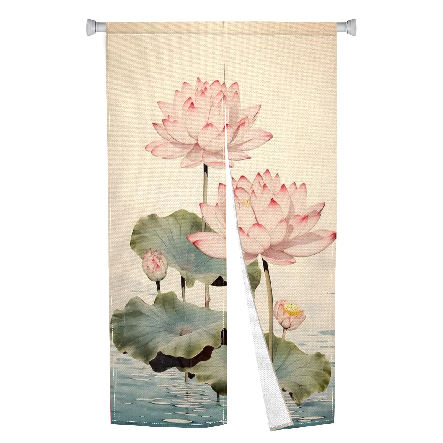 Leowefowa Long Style Noren Japanese Doorway Curtain Traditional Lotus Printed Window Treatment Fengshui Door Curatin Tapestry for Wall Hanging Room Divider Kitchen Home Decor Gift, 33.5"x 70.9"-image-10