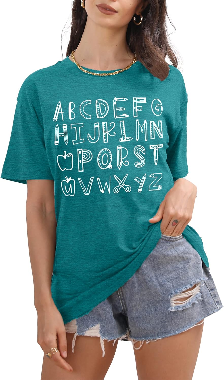 Teacher Shirt Women Alphabet Teaching Graphic Tee Tops Kindergarten Teachers Gift T-Shirts - Image 4