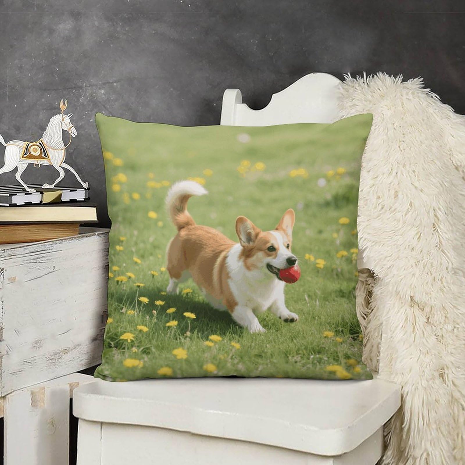 FodPand Boho Farmhouse Corgi Pillow Covers with Hidden Zipper 24x24 Soft Plush Cushion Cover Decorative Throw Pillow Cases for Couch Bed Sofa Living Room Indoor Outdoor Home Decor