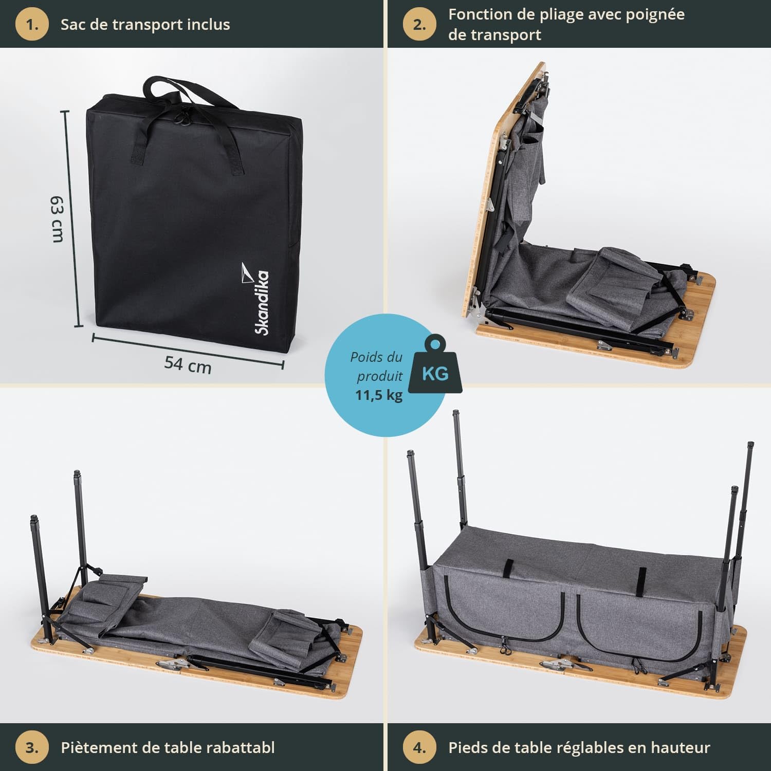 Skandika Table de Camping avec Armoire Tolja | Table Pliante Bambou avec Placard, réglable en Hauteur, Pliable, Armoire de Camping avec étagères, Sac de Transport | Meubles de Camping, Jardin, Balcon