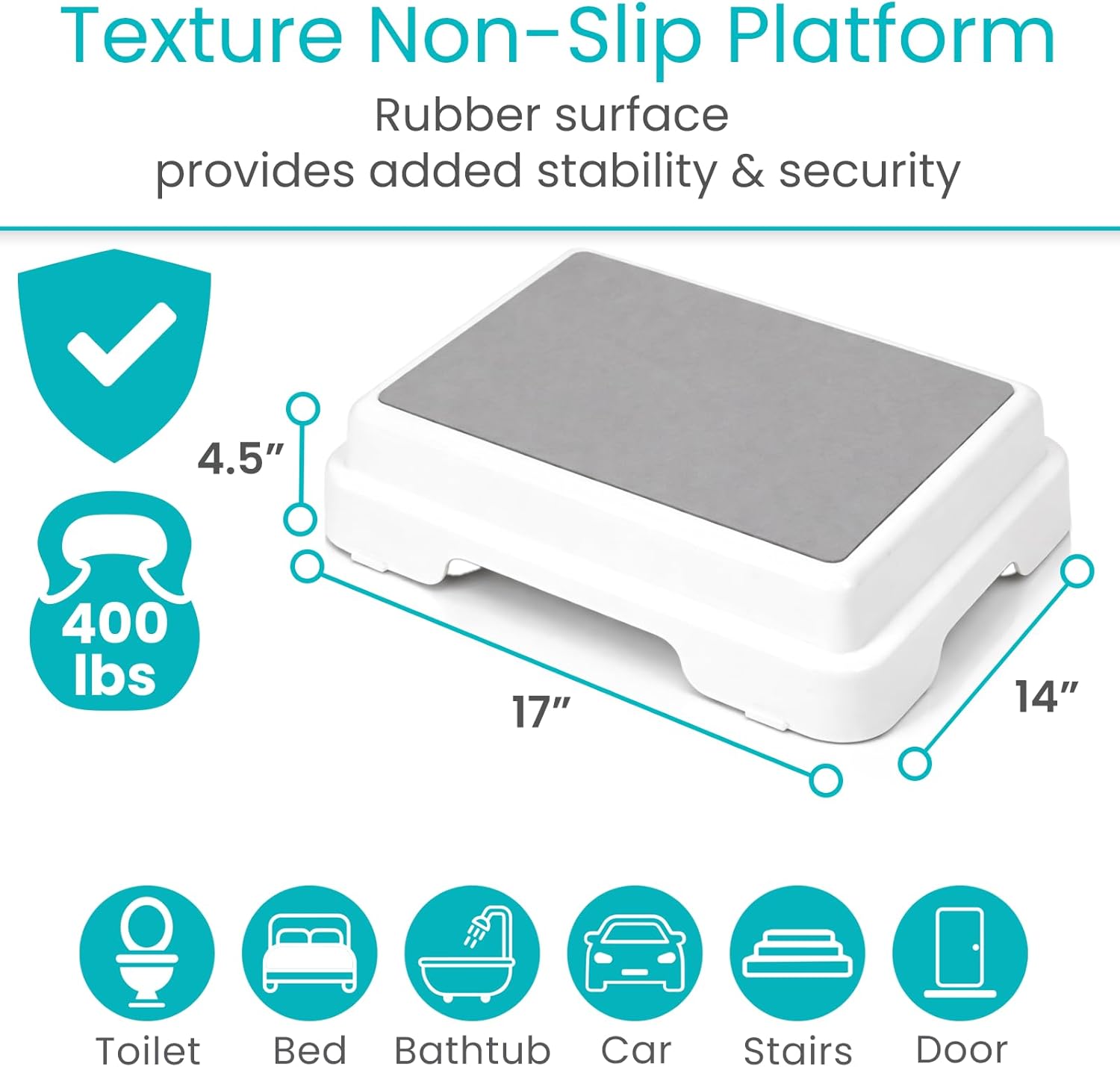 Vive Bath Shower Step Stool (4.5") - Slip Resistant, Stackable, Indoor/Outdoor - Safety Stepping Stool Bathroom Aid for Adults, Handicap, Elderly, Seniors, Bathtub, High Beds, Kitchens - Nonslip