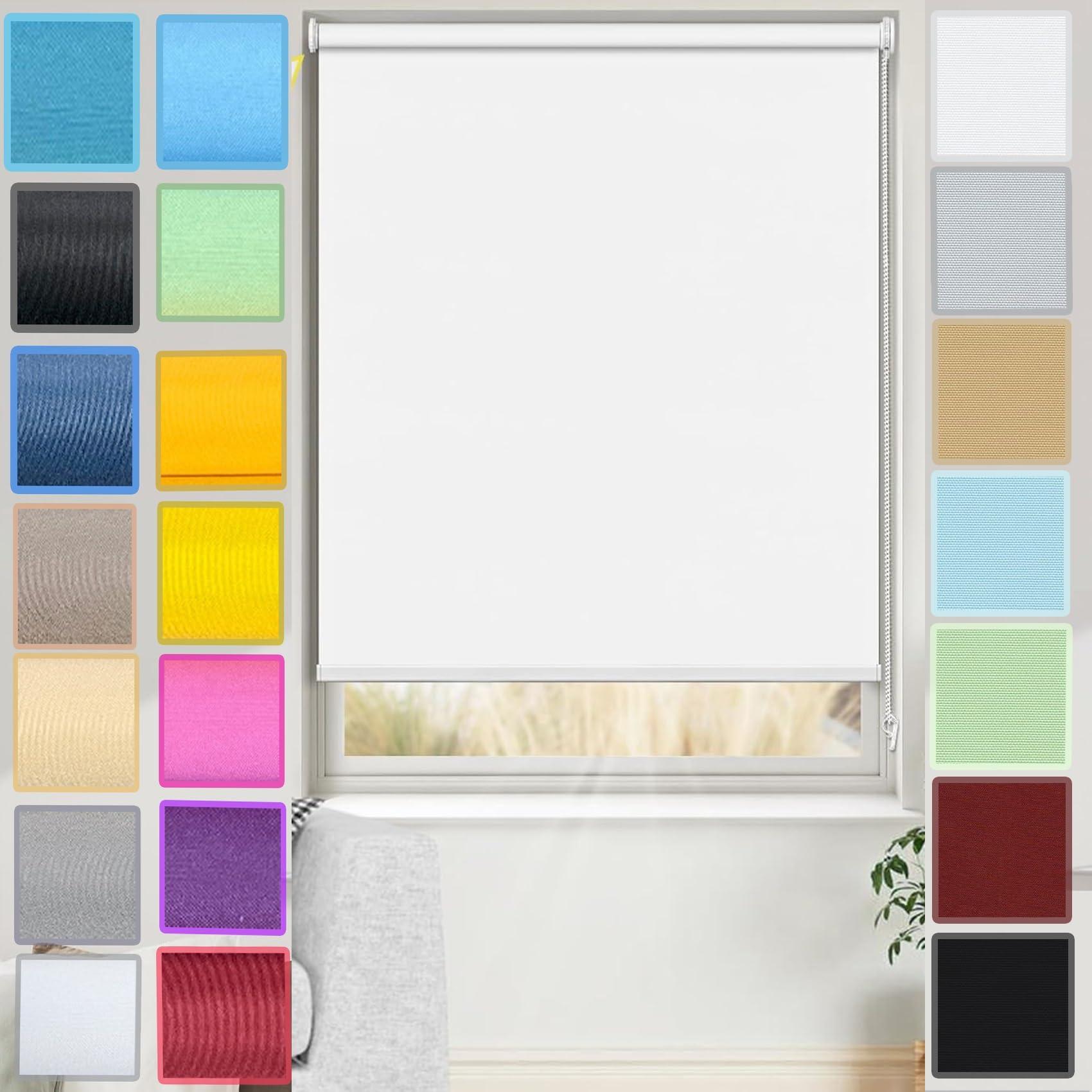 Straight Edge Dim-Out Roller Blind 95 x 50 cm Adjustable and Lightweight, Day and Night Blinds Curtains with Install Accessories Portable Use Travel and Bedroom, White — image 1