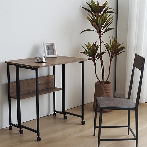 Miniatura 2 de Escritorio plegable móvil con ruedas y almohadillas para pies, escritorio plegable para computadora, escritorio plegable para espacios pequeños,