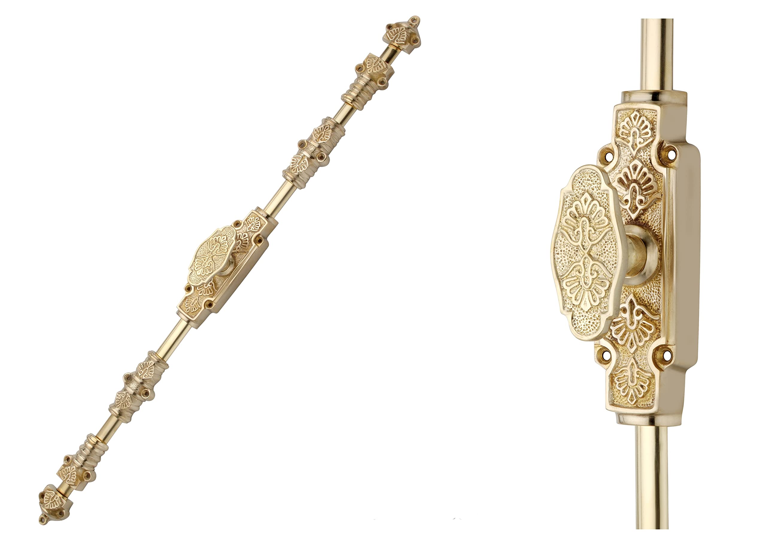 EuroArt Ornate Espagnolette Cremone Lock Bolt for Doors and Windows up to 9 Feet High Polished Brass Decorative Vertical Locking Bolt