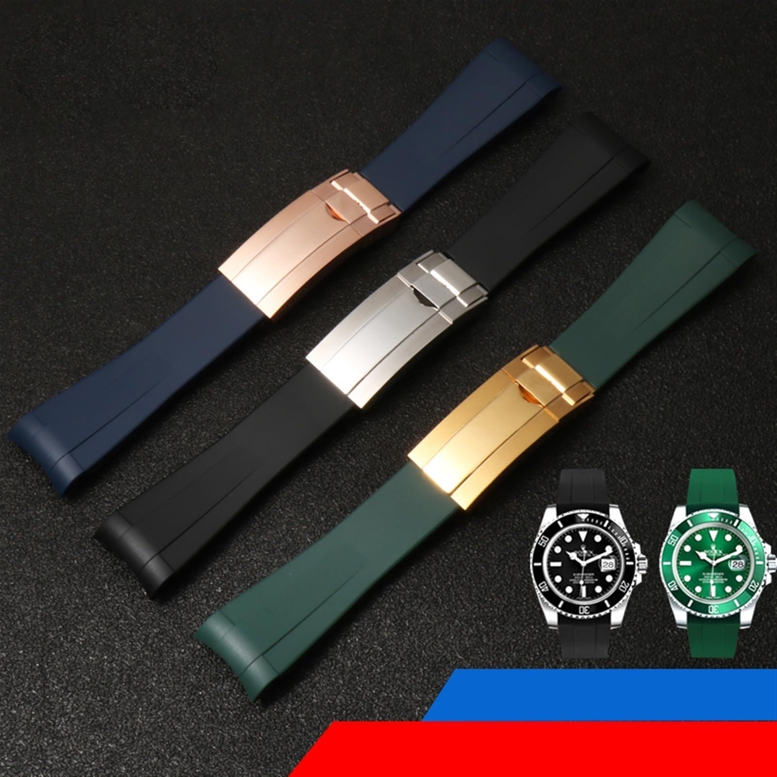 JDIME Pasek do zegarka Rolex gumowy pasek męski Ditongna zielony woda Ghost Diver Green Silicon 20 mm 21 mm pasek do zegarka
