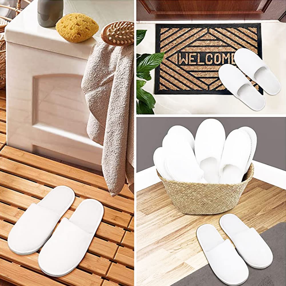 Kiuiom Pantofole Antiscivolo, Pantofole Ospiti Riutilizzabili, Ciabatte Ospiti Lavabili, 4 Paia Suola Antiscivolo Chiuse Ciabatte Antiscivolo Pantofole Unisex (Bianco Tutto Incartato)