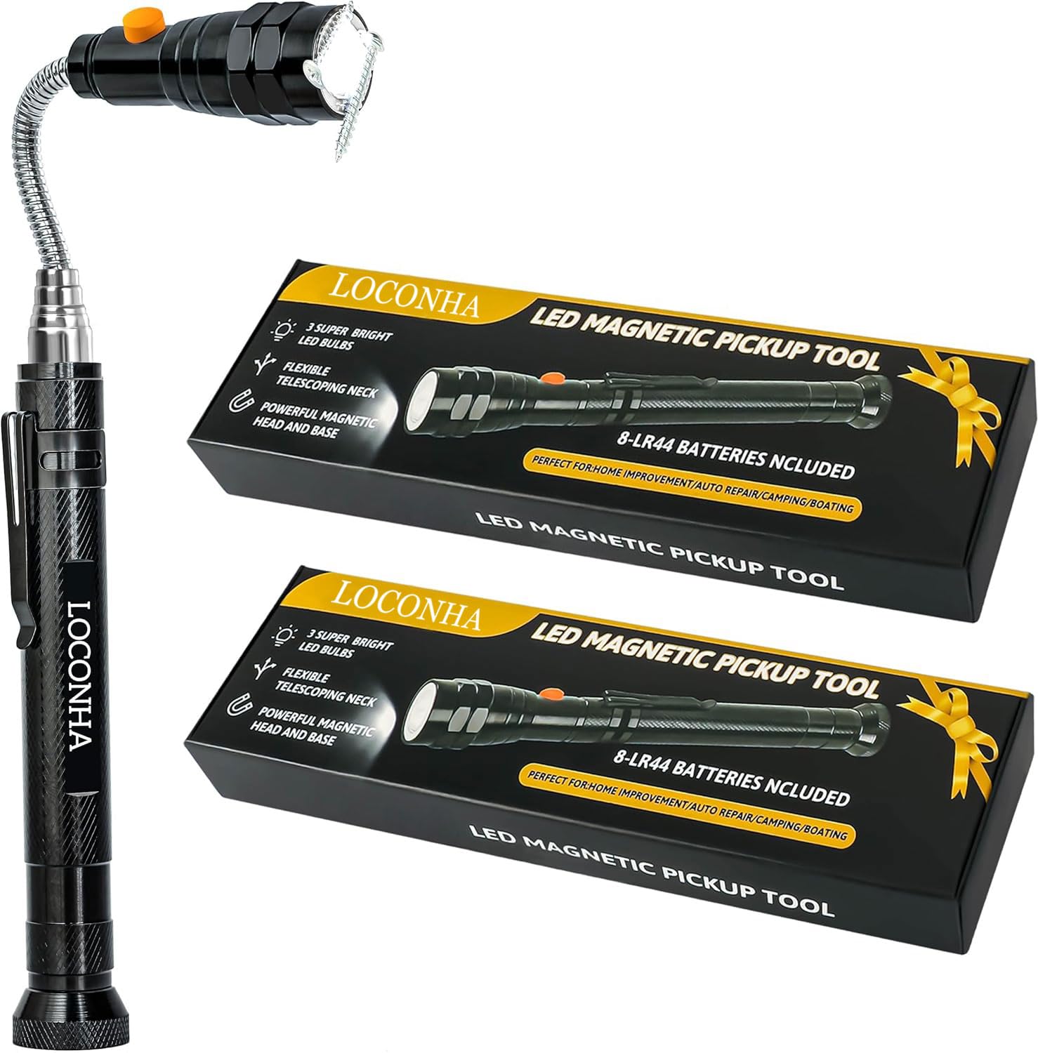 LOCONHA Magnetic Pickup Tool with LED Lights, Telescoping Magnet Flashlight, Cool Gadget Birthday Gifts Christmas Day Gifts for Men, Handyman, Husband