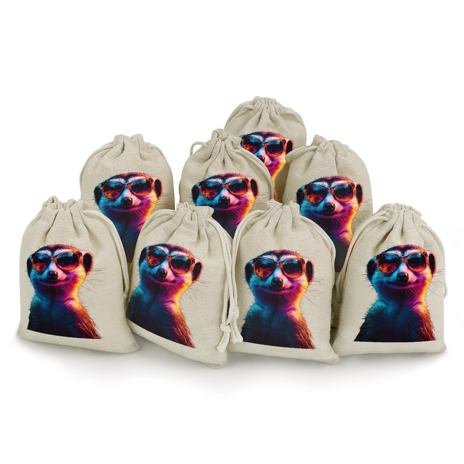 Cool Meerkat 8 Pack Small Gift Bags Cotton And Linen Drawstring Pockets Sachet Bag for Party Home Supplies