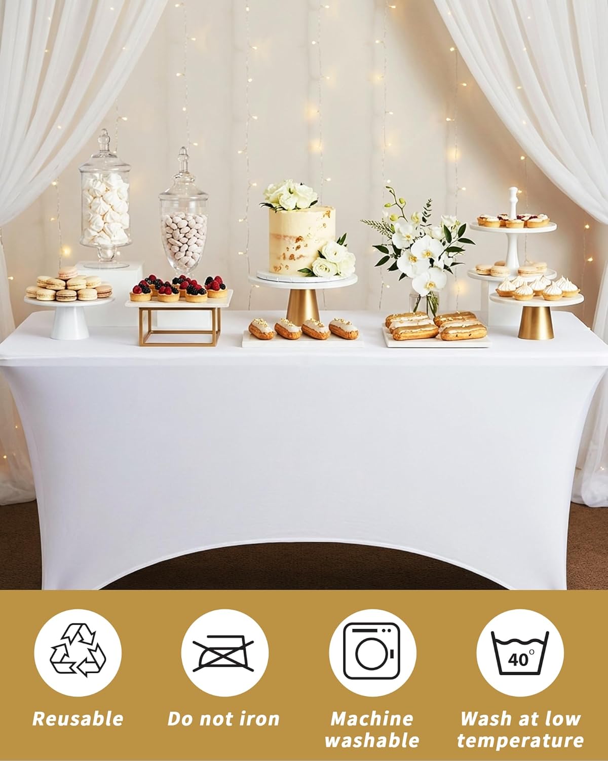 Fixwal White Table Cloth for 6FT Rectangle Tables, 6 Pack Rectangular Tablecloths Stretch Spandex Fitted Table Covers 6FT for Parties, Trade Shows, Banquet, Weddings, Buffet, Graduation Decorations