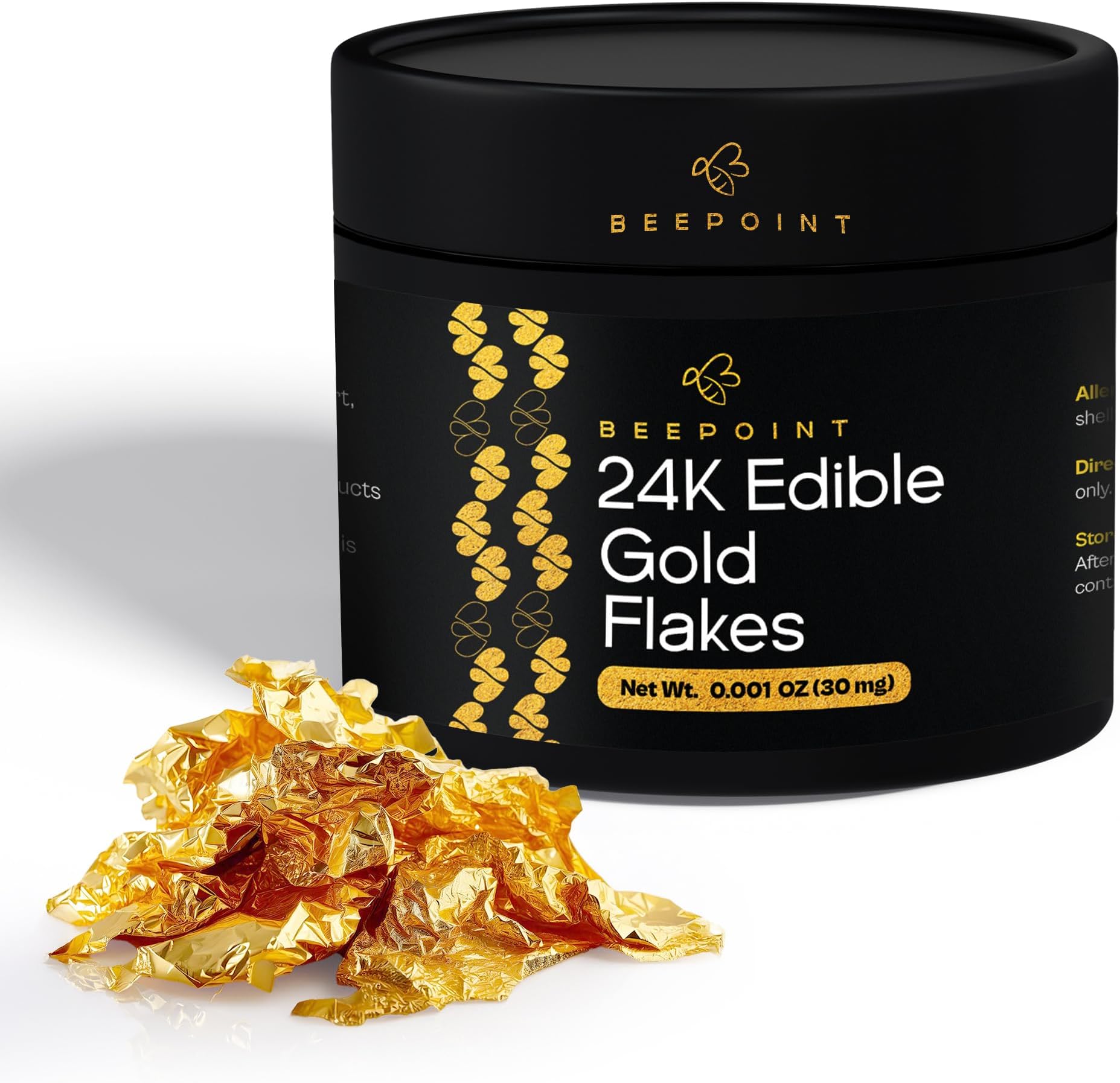 BeePoint 24K Edible Gold Foil Flakes - 30mg Gold Flakes for Cake Decorating, Baking, Cooking, Cupcakes, Chocolates, Drinks - Edible Gold Sheets