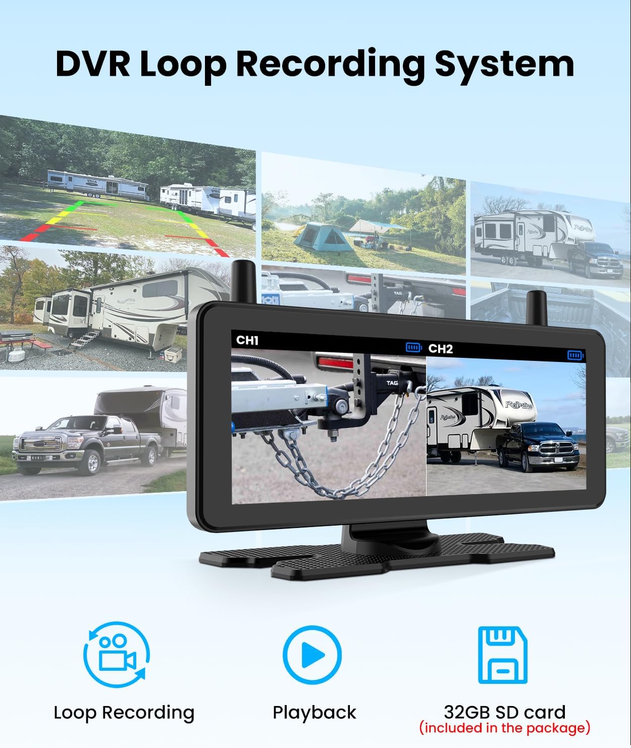 AUTO VOX Wireless Backup Camera Magnetic:Portable No Wiring 1 Min Install Trailer Hitch Camera,2-Channel HD 1080P Car Monitor & IR Night Vision Back Up Camera Systems for Truck,RV (7.2 inch Dual cam)