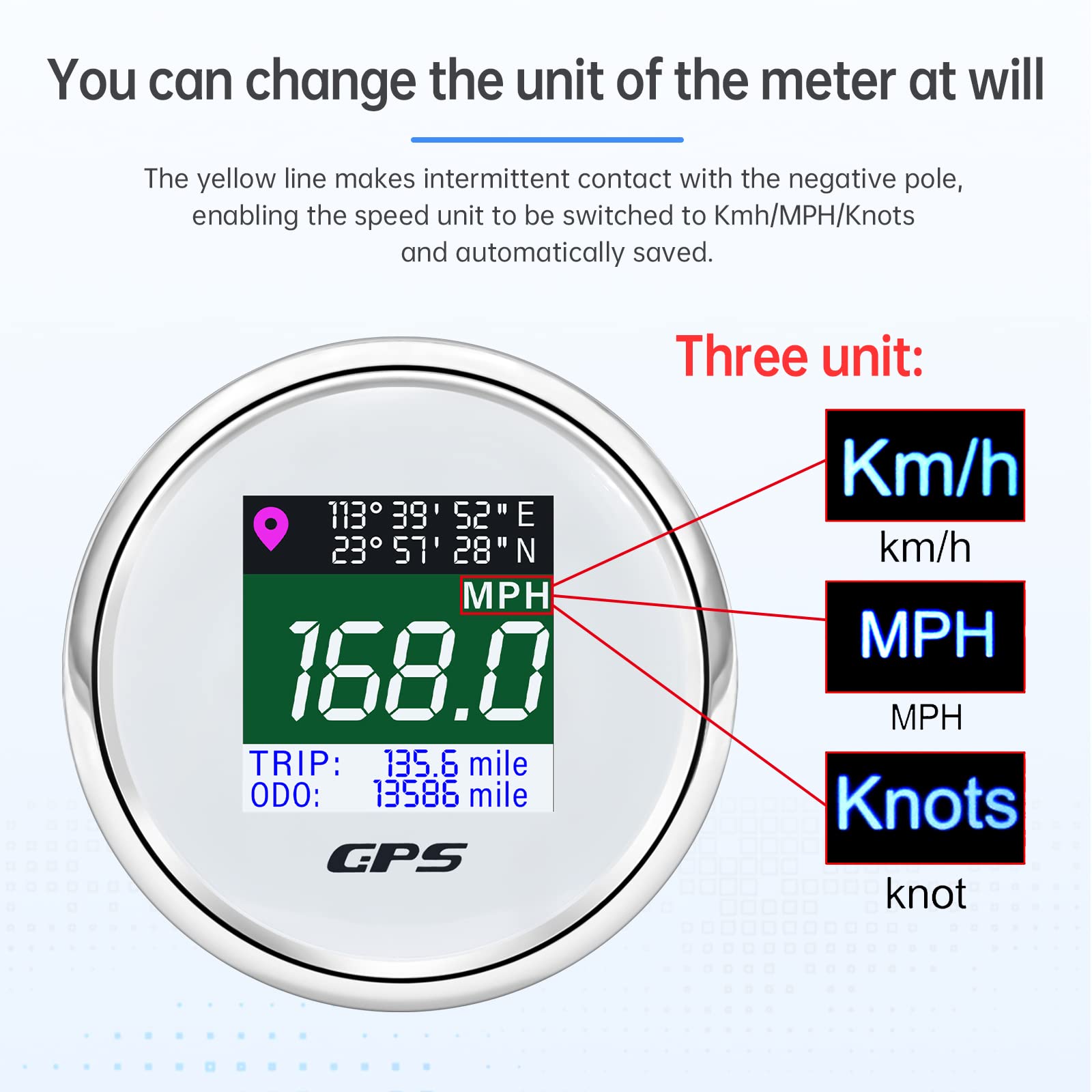 Tachimetro GPS da 52 mm, contachilometri digitale, impermeabile, MPH Km/h, nodo regolabile, per auto, barca, moto, camion