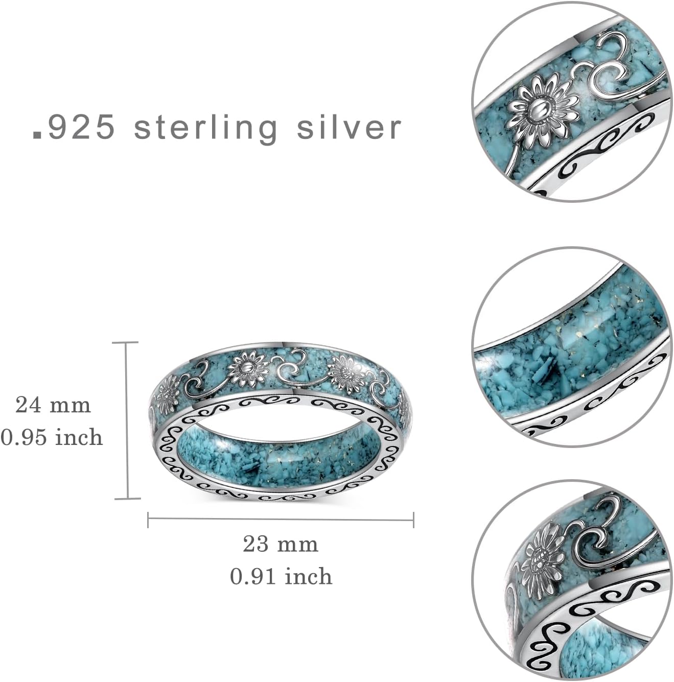 Sunflower Ring 925 Sterling Silver Turquoise Ring Sunflower Turquoise Jewelry Gifts for Women - Image 4