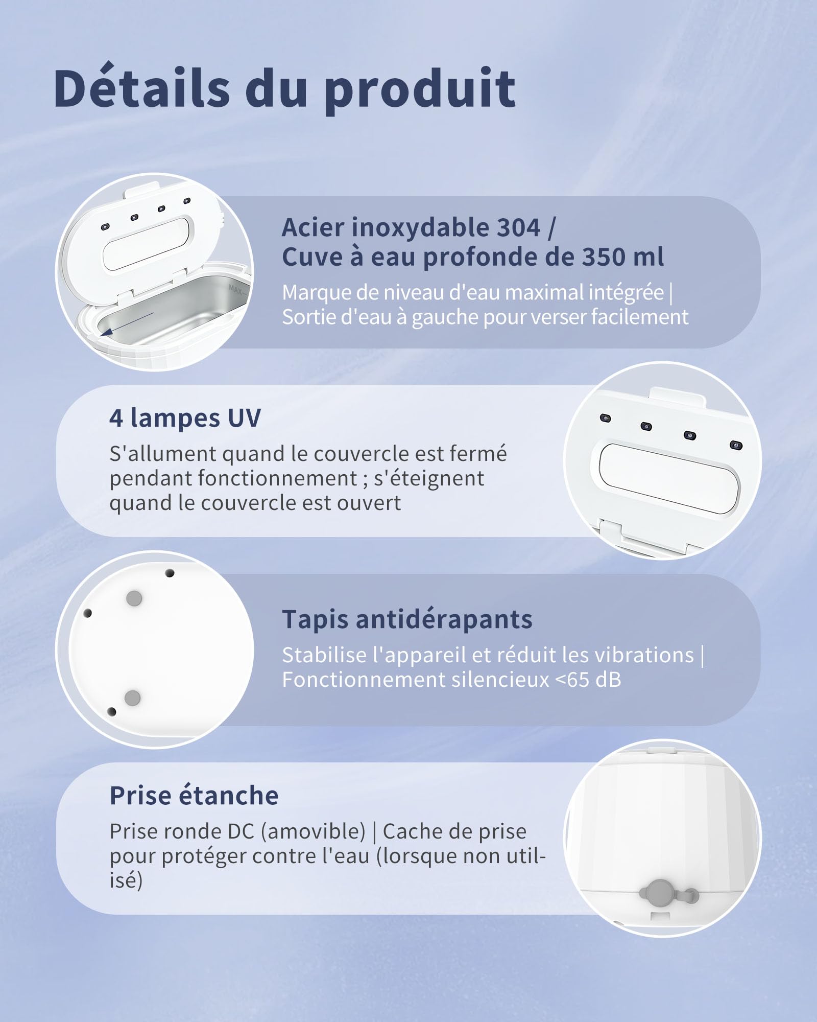 Nettoyeur Ultrasons, 50 kHz UV Ultrasonic Cleaner, Bac a Ultrason 5 Modes de Nettoyage, Nettoyeur Ultrason Bijoux adapté aux Lunettes, Bijoux, Prothèses Dentaires et Outils Cosmétiques