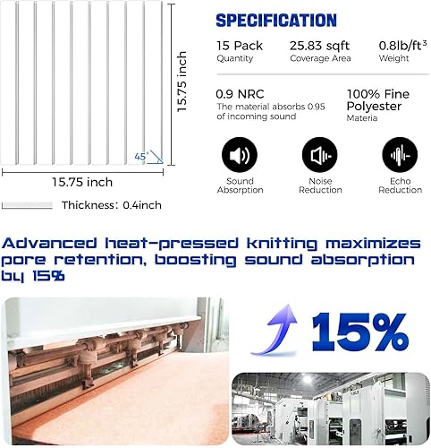 Miniatura 4 de Paquete de 10 paneles de pared autoadhesivos grandes insonorizados de 15.7 x 15.7 x 0.4 pulgadas, paneles de espuma a prueba de sonido para paredes,