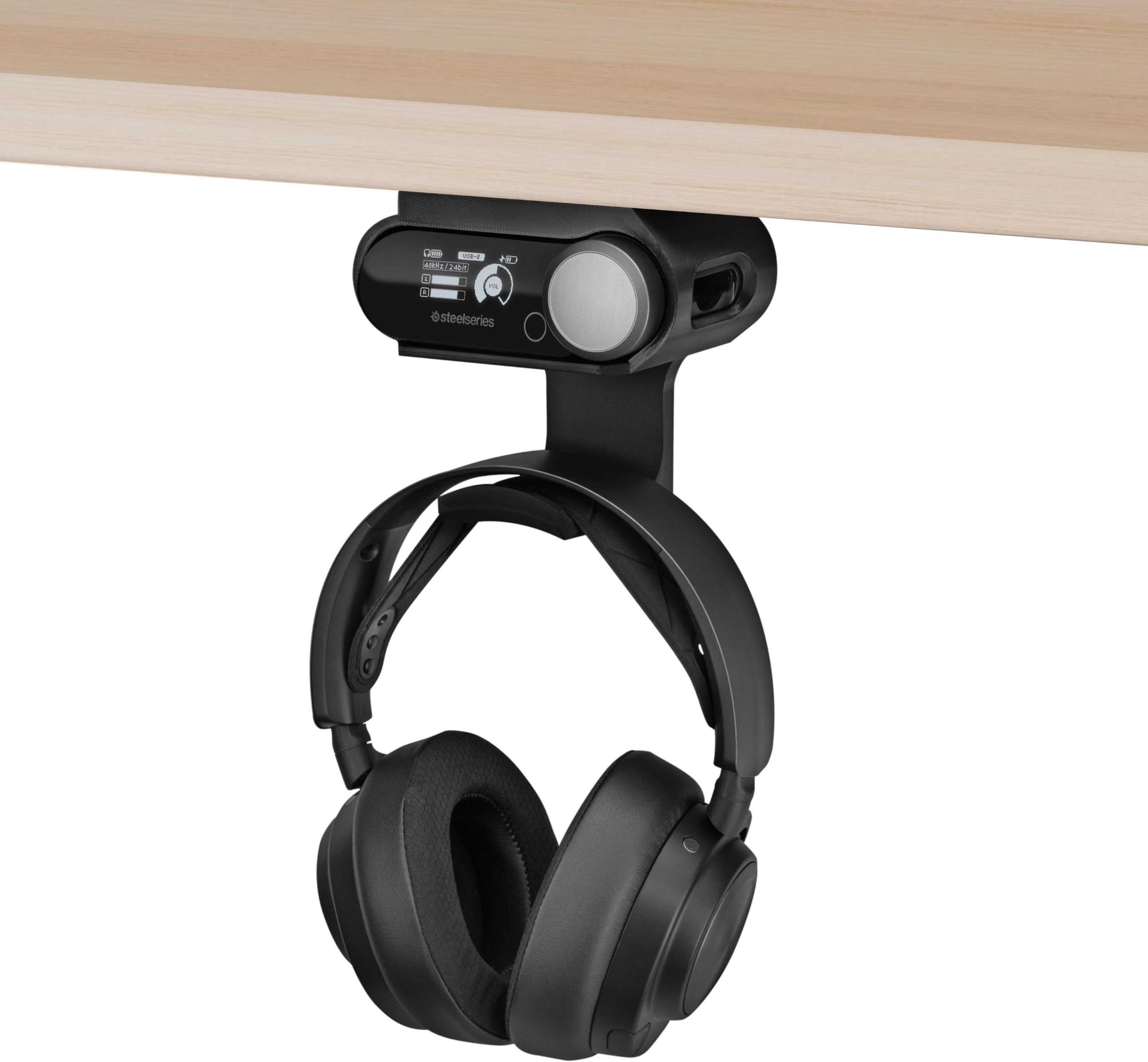 Under Desk Headphone Hanger Stand for Steelseries Arctis Nova Pro, Elite and Pro Omni Wireless Headsets with Dock for the Wireless Base Station by Brainwavz (HPS02)