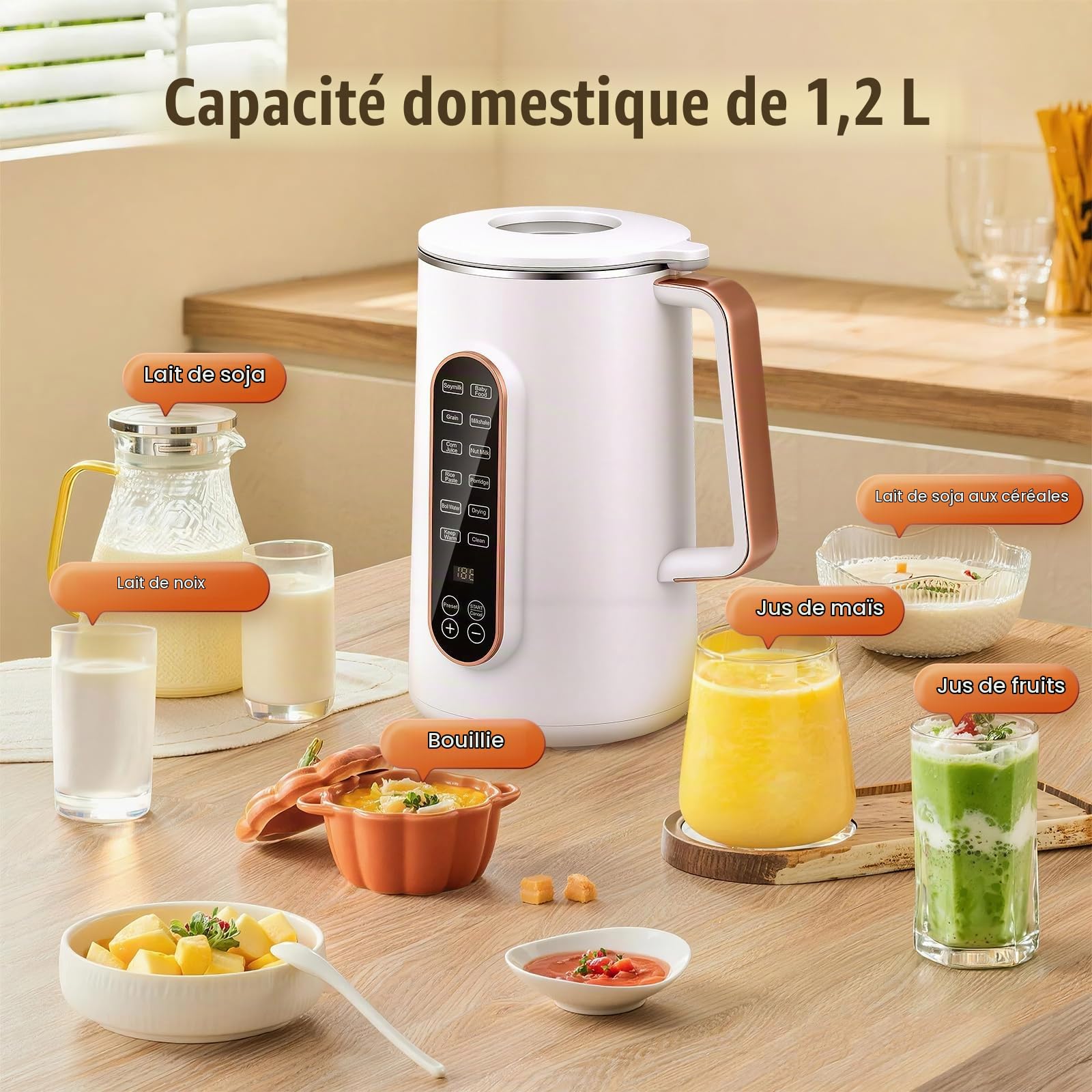 Moongiantgo 1,2L 8-en-1 Machine à Lait Végétal Automatique 220V