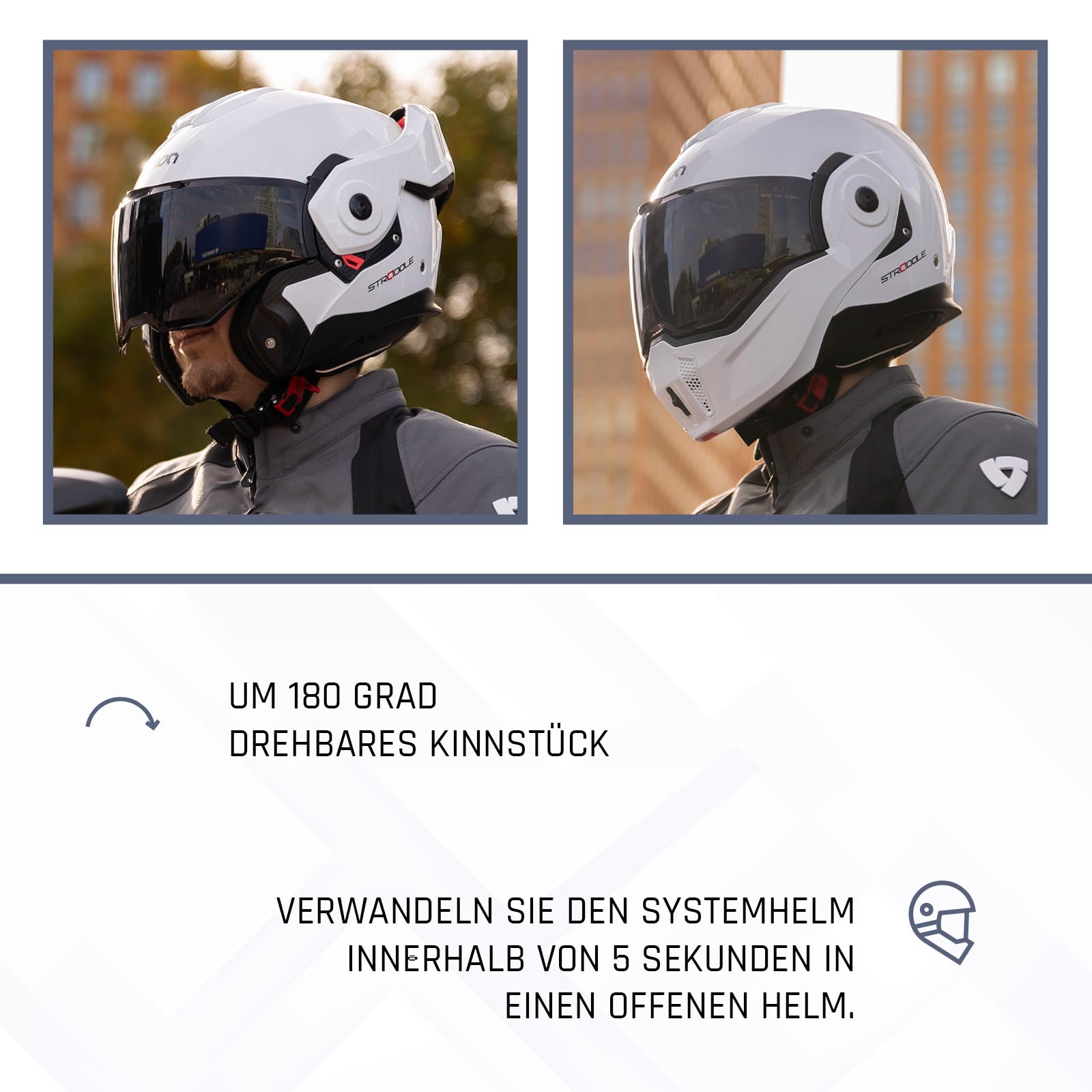 BEON Stradale Motorradhelm - Systemhelm Klapphelme mit Visier und Sonnenblende - Rollerhelm Sonnenblende - Motorrad Helm Damen & Herren - Integralhelm 180° Klappbar - L