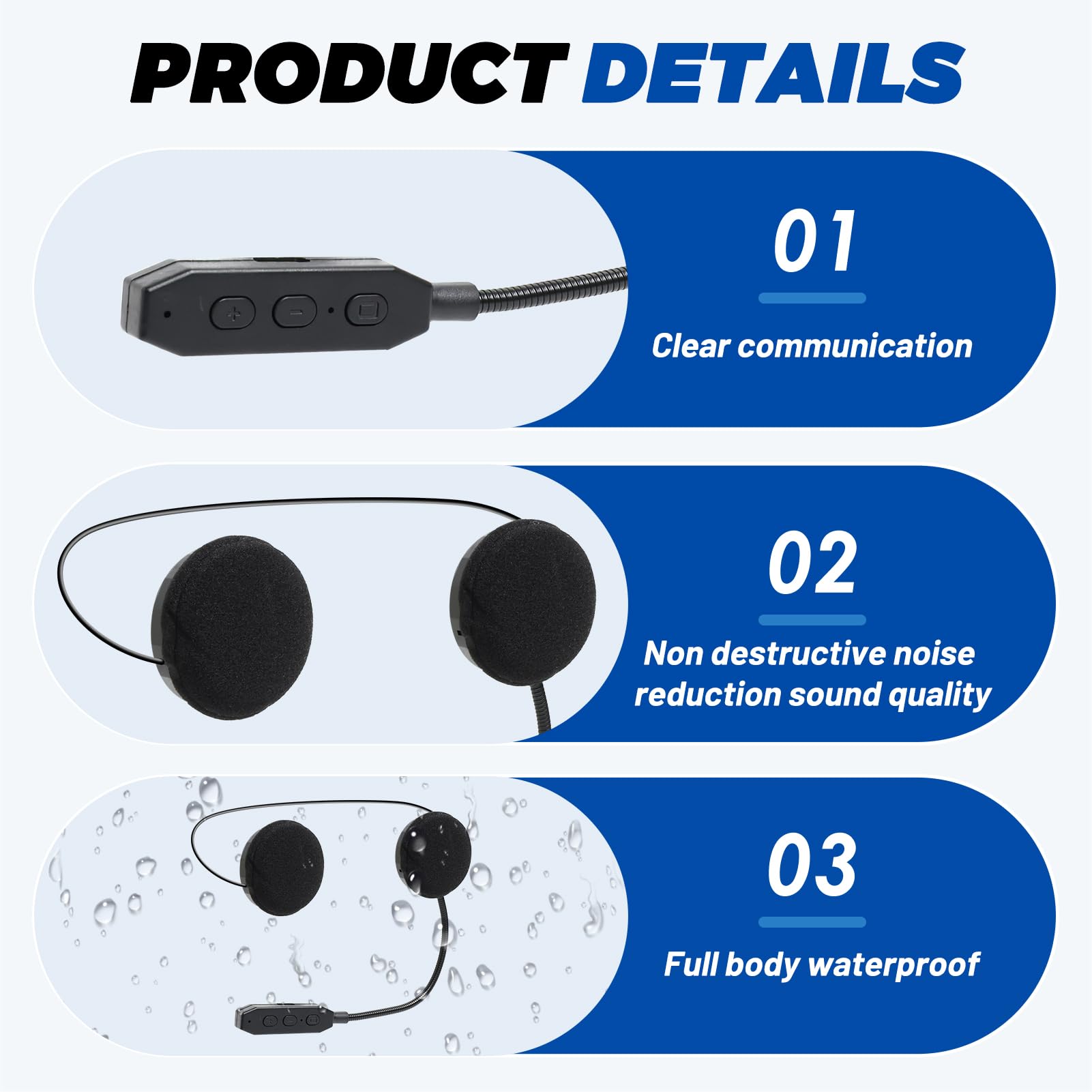 Bluetooth Casque Moto Bluetooth BT5.3,Mains Libres sans Fil | Équitation Écouteurs,Microphone de Contrôle D'appel pour Casque,Parleur de Musique,ÉcouteurMicrophone pourMoto Sport Cyclism