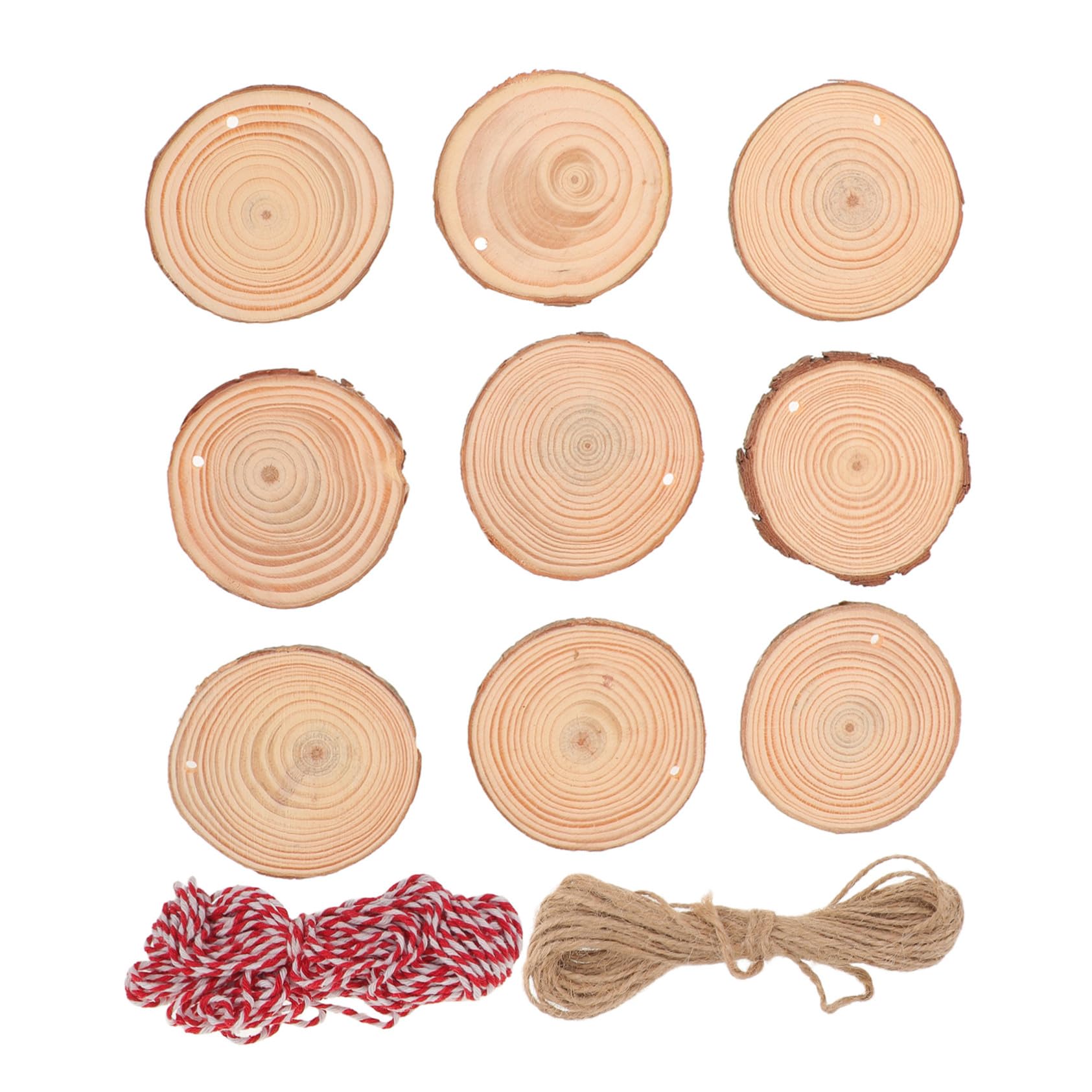Hohopeti 30 Stk. Teiliges Unbehandelte Runde Holzscheiben aus Robustem Kiefernholz mit Jute Baumwollfaden Vielseitig für DIY Bastelprojekte Weihnachtsdekoration Hochzeits Wohnaccessoires