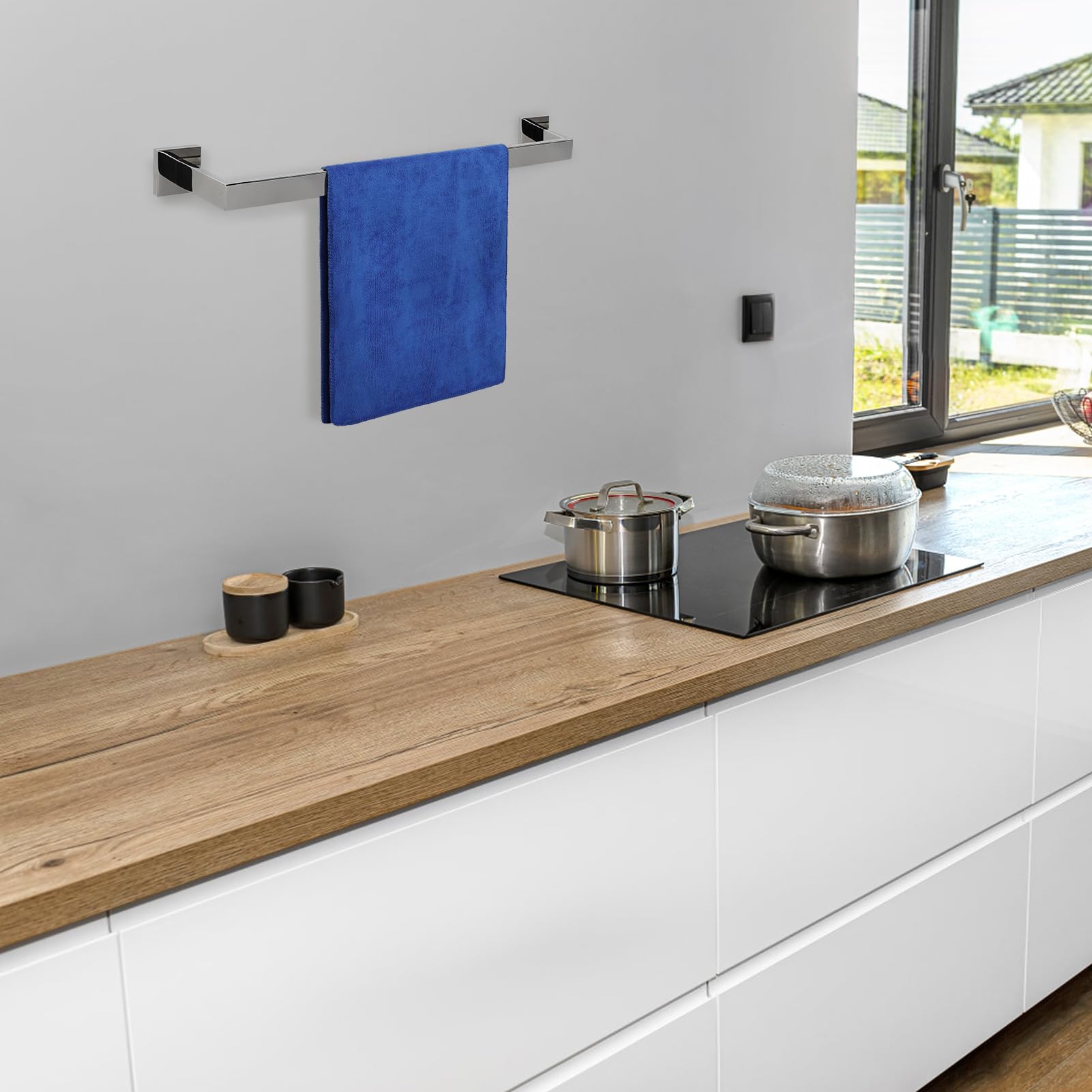 Portasciugamani Ad Anello Quadrato In Acciaio Inox SUS 304 - Finitura Nero Opaco, Per Bagno Moderno, Dimensioni 180x72x148 Mm, Fissaggio A Parete