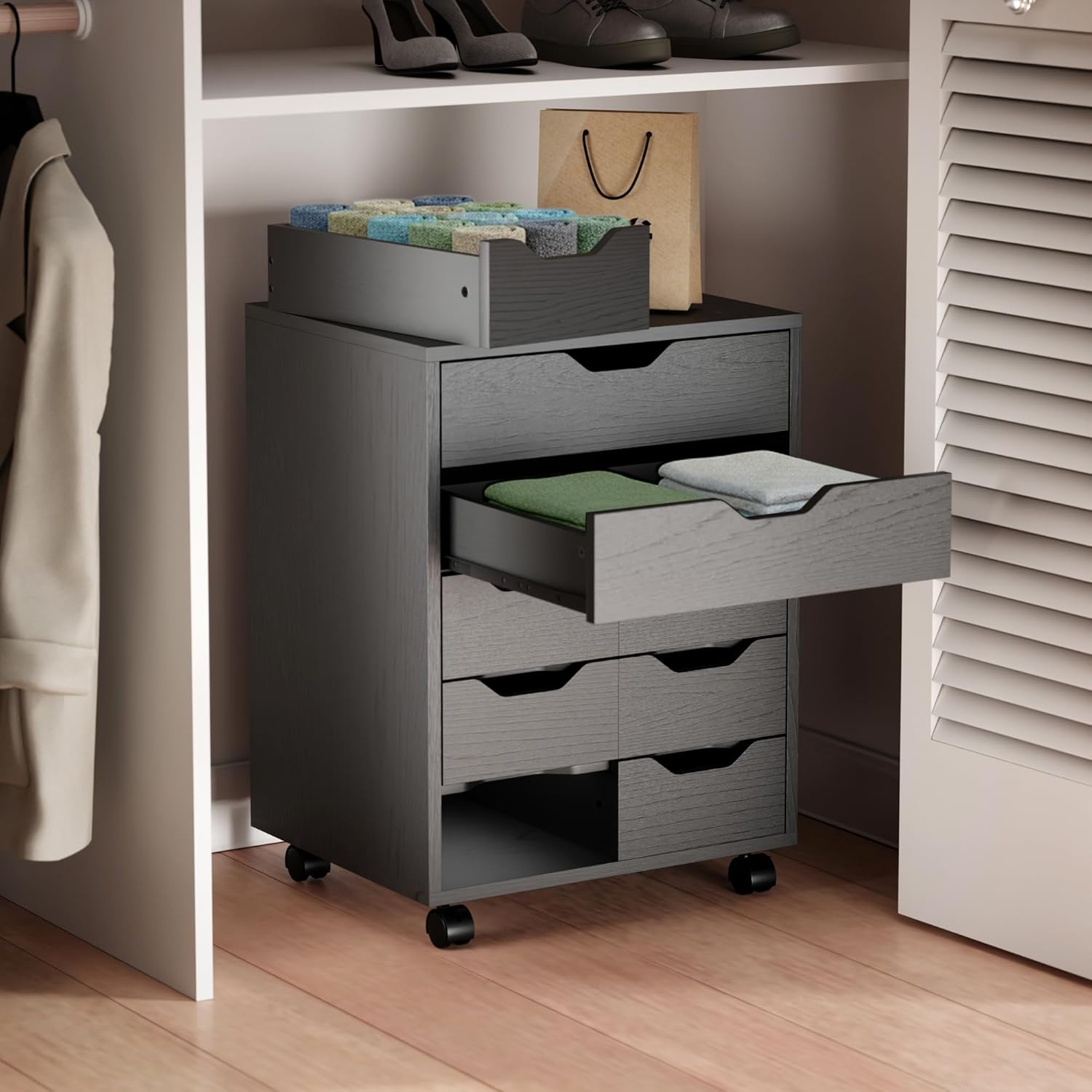 Winsome Norfolk Cabinet with 2 Drawers and 6 Bins in Black Finish - Image 15