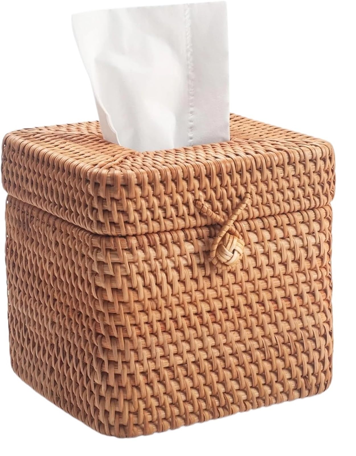 Hand Woven Holder Rattan Tissue Box Cover Natural Woven Facial Napkin Holder Square With Lid