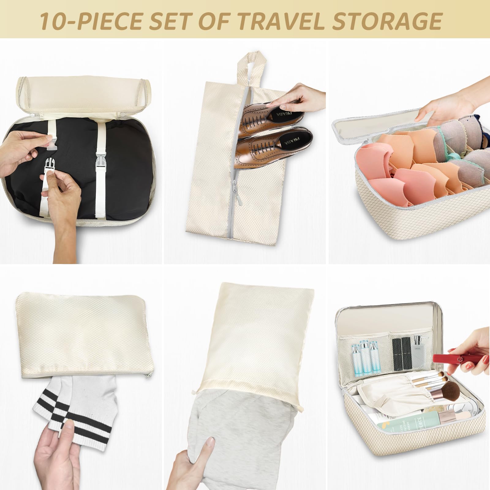 Cubes De Rangement Pour Voyage, 8 Pcs Cubes De Rangement Pour Valises Sac Essentiel Léger De Voyage Avec Sac De Toilette Pour Vêtements Chaussures Cosmétiques Articles De Toilette