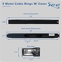 Vista 8 de ICC 1U Ring Cable Manager Panel with Cover, Metal, 3" Cable Distribution D Rings, Horizontal Cable Management, Rackmount for 19” Network Racks