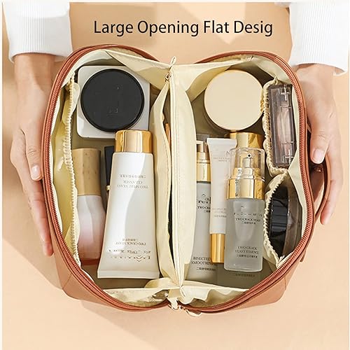 Miniatura 6 de Bolsa de maquillaje de viaje de gran capacidad, bolsa de maquillaje portátil de cuero impermeable, bolsa organizadora de cosméticos grande con