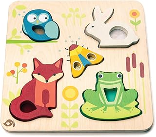 Tender Leaf Toys - Touchy Feely Animals - Activity Board, Five Touch & Learn Animals Sorting Puzzle, Educational Toy for 18m+,