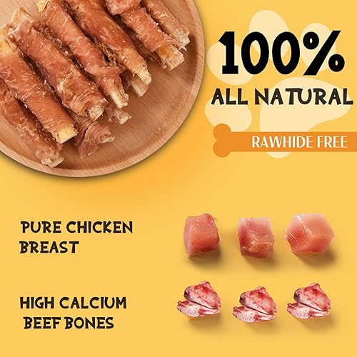 Miniatura 2 de ASMPET Golosinas de cartílago de res envueltas en pollo, de larga duración, con alto contenido de calcio y hueso suave, no cruda para cachorros,