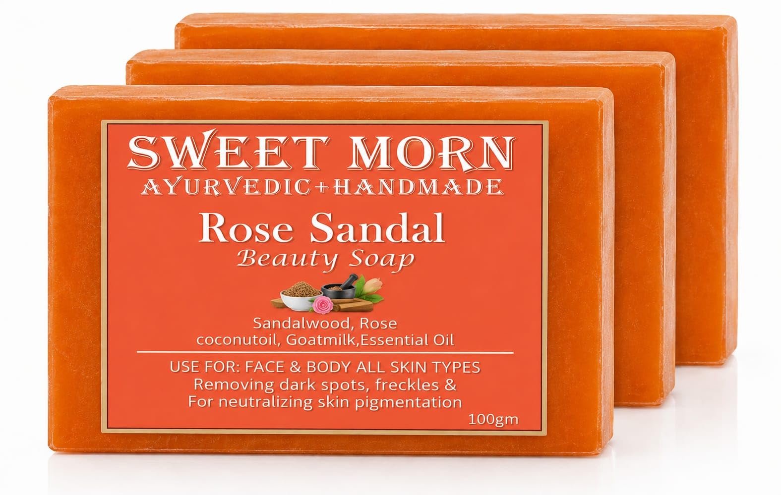 Premium Handmade Rose Sandal Beauty Soap with Ayurvedic Herbal Extracts, Goat Milk & Coconut Oil Enriched Face & Body Bath Bar, Skin Brightening & Deep Cleansing Soap, 100g (Pack of 3)-image-43