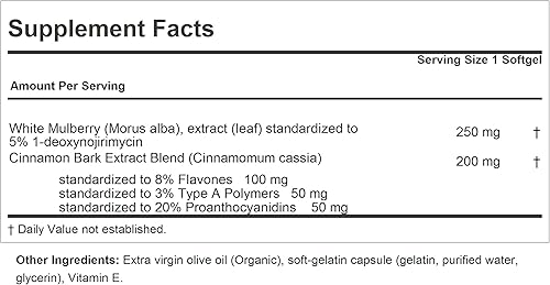 Miniatura 2 de ANDREW LESSMAN Hoja de morera blanca con canela, 30 cápsulas blandas, hoja de morera blanca estandarizada con extracto de corteza de canela.