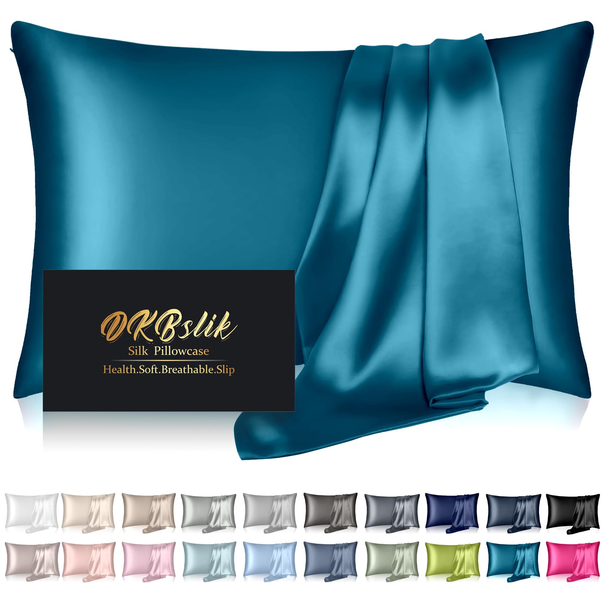 Mulberry Silk Pillow Cases Standard Size, Silk Pillowcase for Hair and Skin, Anti Acne Cooling Beauty Sleep Both Sides Natural Silk Satin Pillow
