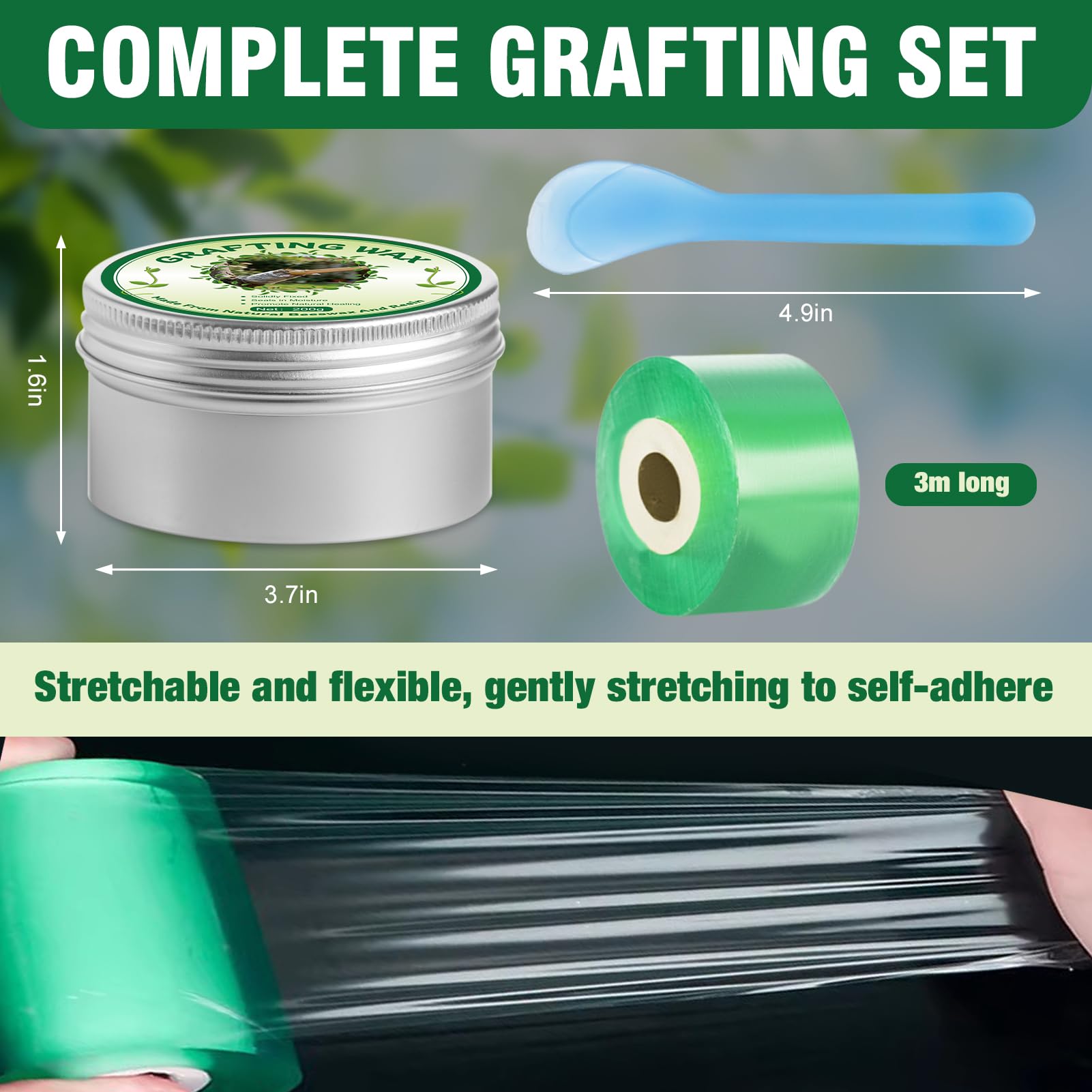 Juego de Ceras para Injertos de Arboles, Pasta Cicatrizante Poda, Cinta para Injertar, Apto Para la CicatrizacióN de Injertos en Rosales, ARboles Frutales, BonsáIs, Arbustos y Otras Planta, 200G