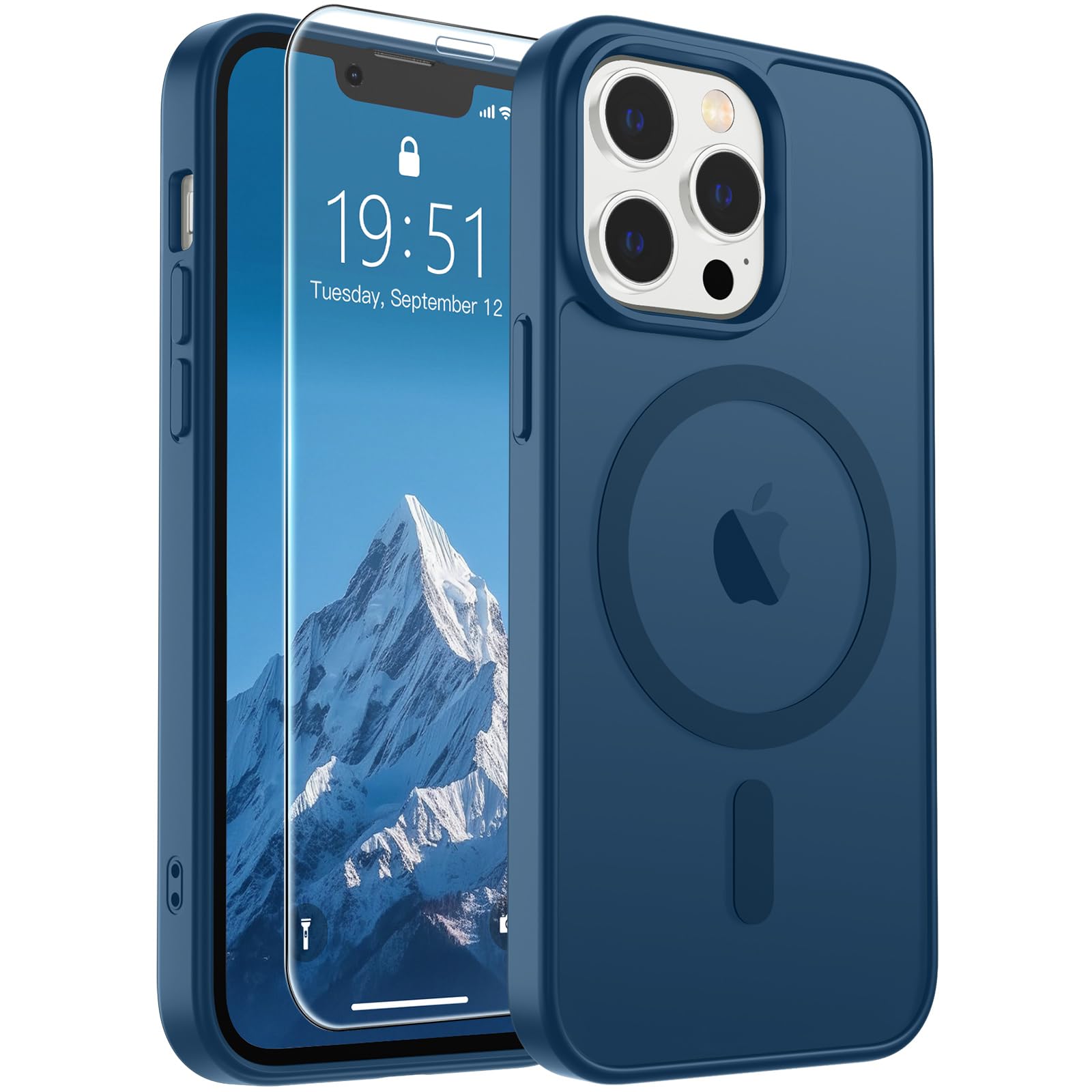 SUPFINE Magnetic for iPhone 12 Pro Max Case Deep Blue | With Screen Protector, Translucent Matte, Compatible with MagSafe, Military Grade Drop Proof, Rugged Shockproof Protective