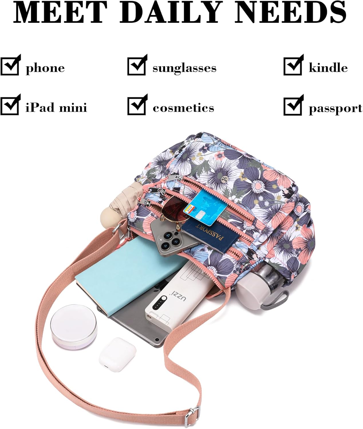 AOCINA Crossbody Bags for Women Multi Pocket Nylon Lightweight Ladies Purses Messenger Shoulder Handbags Satchel Travel Bag - Image 7