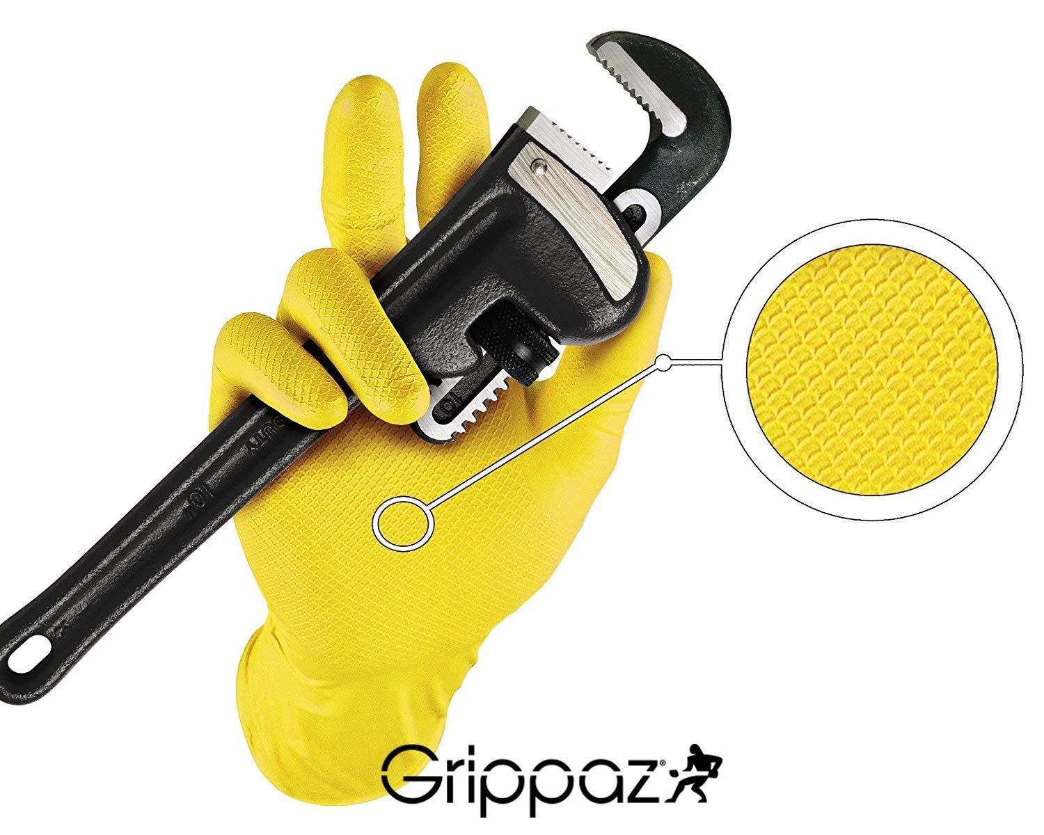 Grippaz Work-Inn Nitril-Handschuhe Gelb 30cm (50 Stück) | Größe XXL | latexfreie Arbeitshandschuhe extrem robust & rutschfest | ohne Puder patentierte Schuppenprägung | Einweghandschuhe + hygienisch