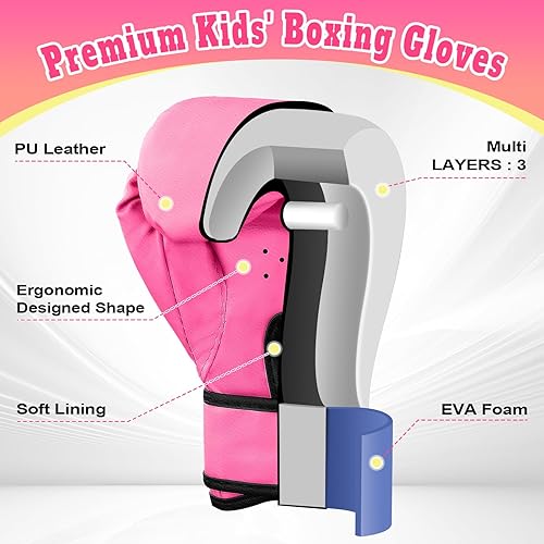 Miniatura 3 de Guantes de boxeo para niños y niñas, guantes de entrenamiento de boxeo juvenil para niños de 3 a 9 años, guantes de entrenamiento de 4 onzas para