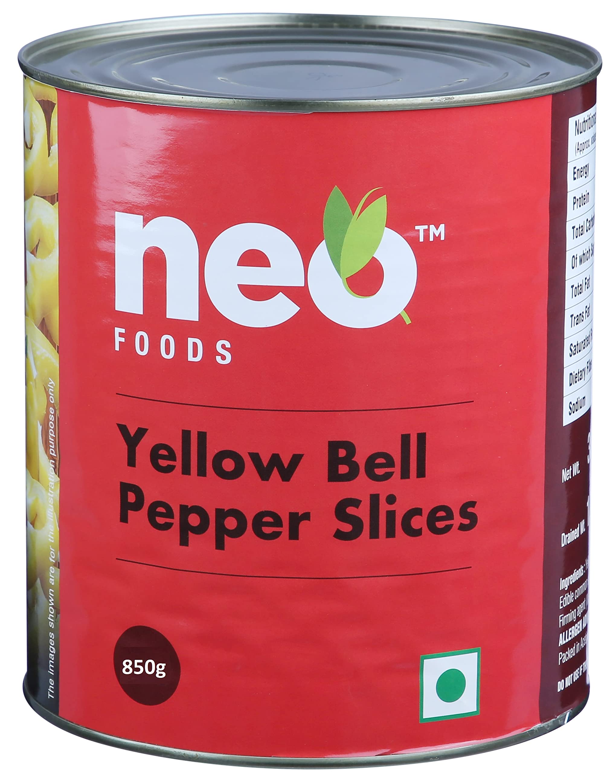 Neo Sliced Yellow Capsicum 820g Tin I Yellow Bell Pepper I Ready-to-Eat Fibre-Rich Topping for Snacks and Salads I Enjoy as topping for Pizza, Salad, Burger and Sandwich (Pack of 1) (B0BBVX11VH) Amazon Price History, Amazon Price Tracker