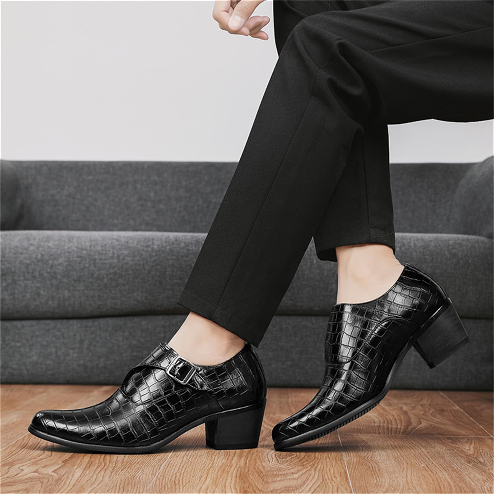 Zapatos de Vestir de Tacón Alto Hombre Cuero Punta Puntiaguda para Fiesta