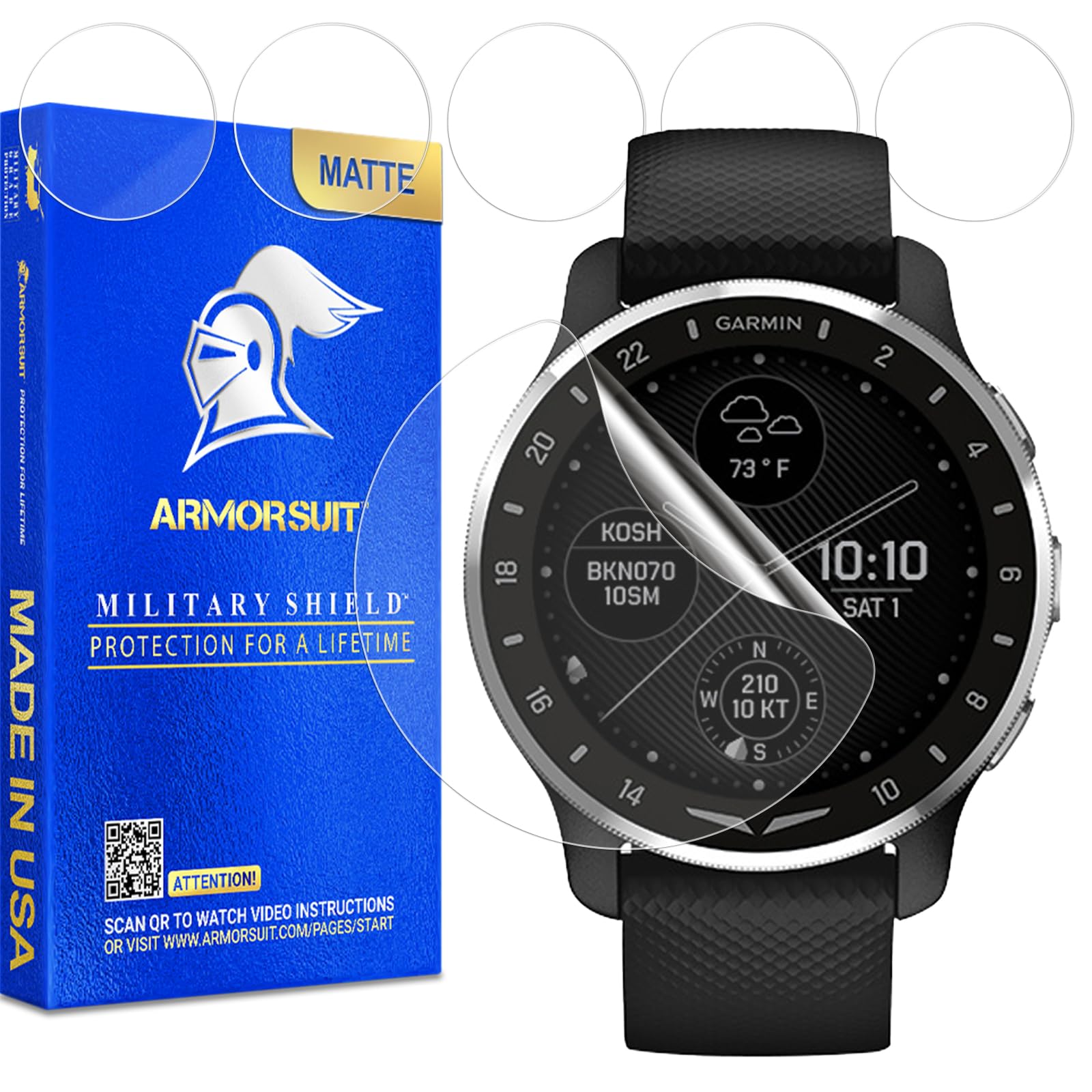 ArmorSuit 6 Pack for Garmin D2 Air X10 Aviator 33mm Anti-Glare Screen Protector MilitaryShield Matte Film - Made in USA