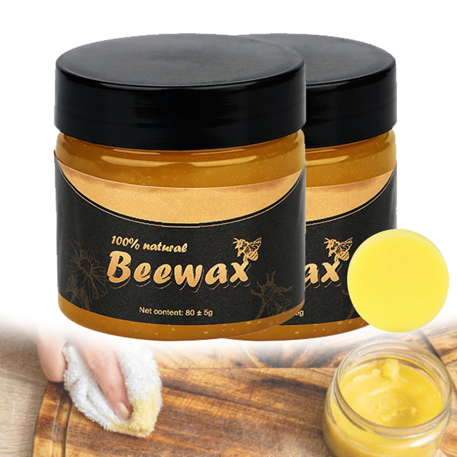 Aosrioylt 2Pcs For Beefix Furniture Restorer, Beeswax Polish For Wood, Beefix Beeswax Furniture Polish, Beefix Wood Restorer With Sponge, Natural Furniture Polish & Conditioner(2Pcs)