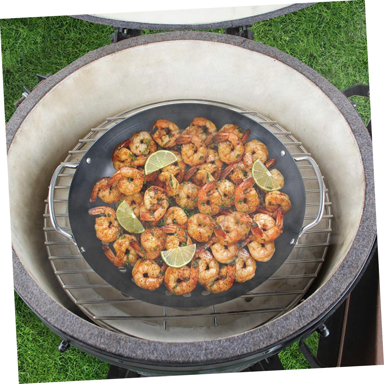 Sosoport Cestello per Barbecue in Acciaio al Carbonio Nero Rivestimento Antiaderente e Doppia Maniglia, Design a Grandi Fori per Grigliate All’aperto in Casa
