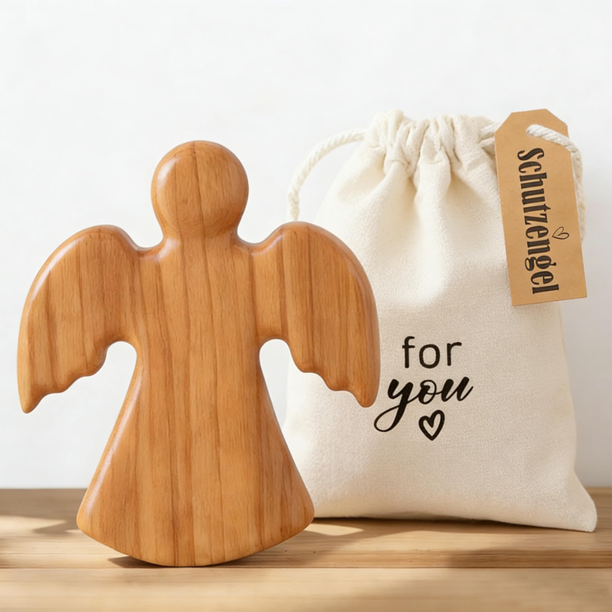 Eyezeeption Holz Schutzengel Schulanfang Glücksbringer Prüfung Schutzengel Kommunion Geschenk für Mädchen Junge, Engel Kleine Geschenke mit Geschenkbeutel Gute Besserung Geschenke Taufe.