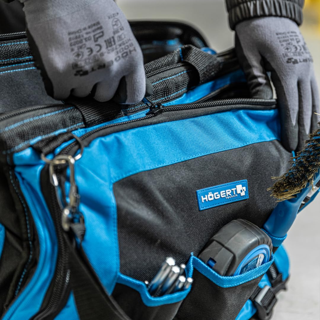 Högert Technik - Sac d'électricien résistant | Sac à outils d'électricien | Multifonction pour bricoleurs | En polyester 600D | 3 poches latérales | 4 poches extérieures | 3 compartiments principaux