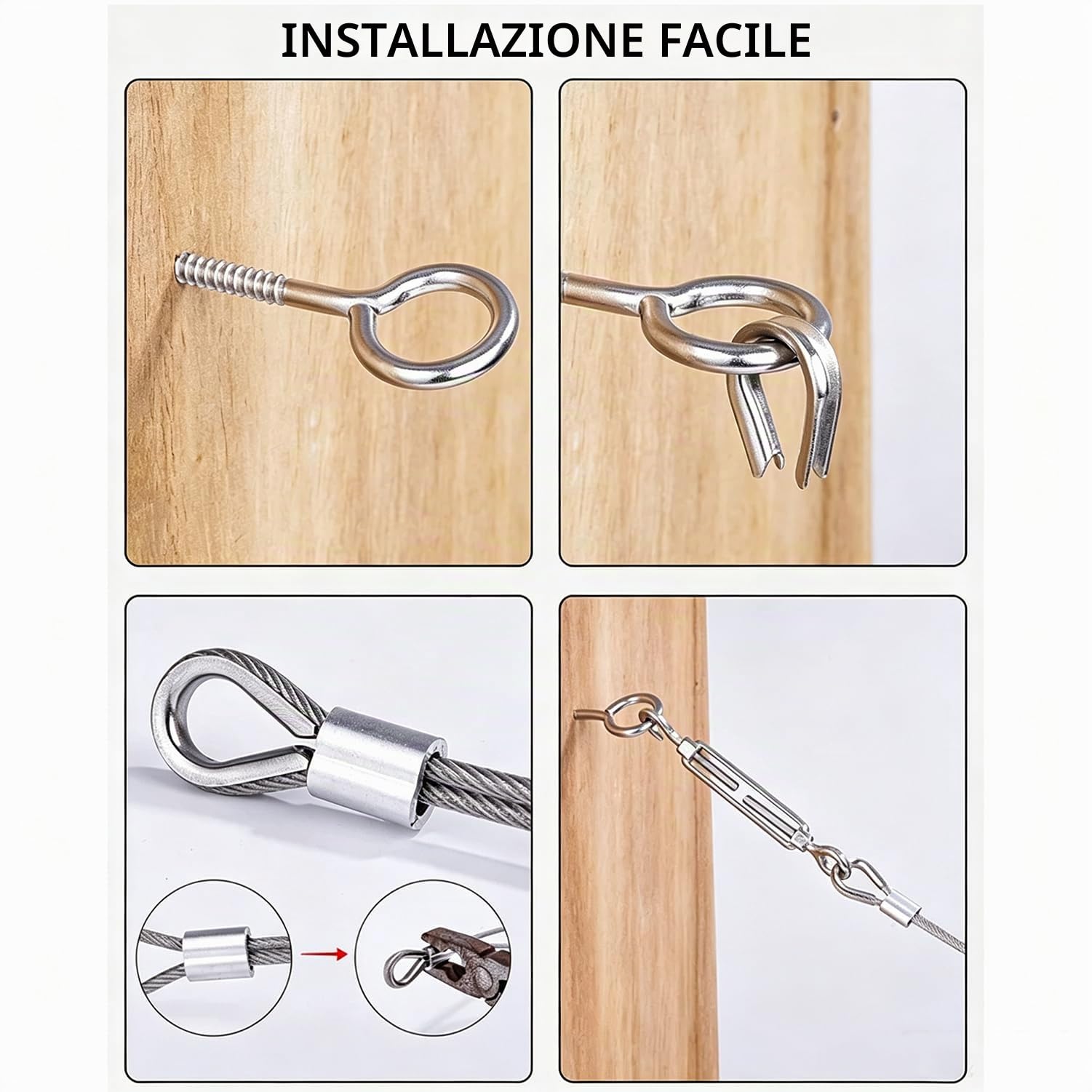 Kit Di Fune Metalliche In Acciaio Inox Da 5 mm,Cavo Acciaio 5mm,Corda In Acciaio Zincato Con Guaina In Pvc Da 30m Fune In Acciaio,Per Sollevamento, Filo Stendibiancheria, Tende Da Esterno